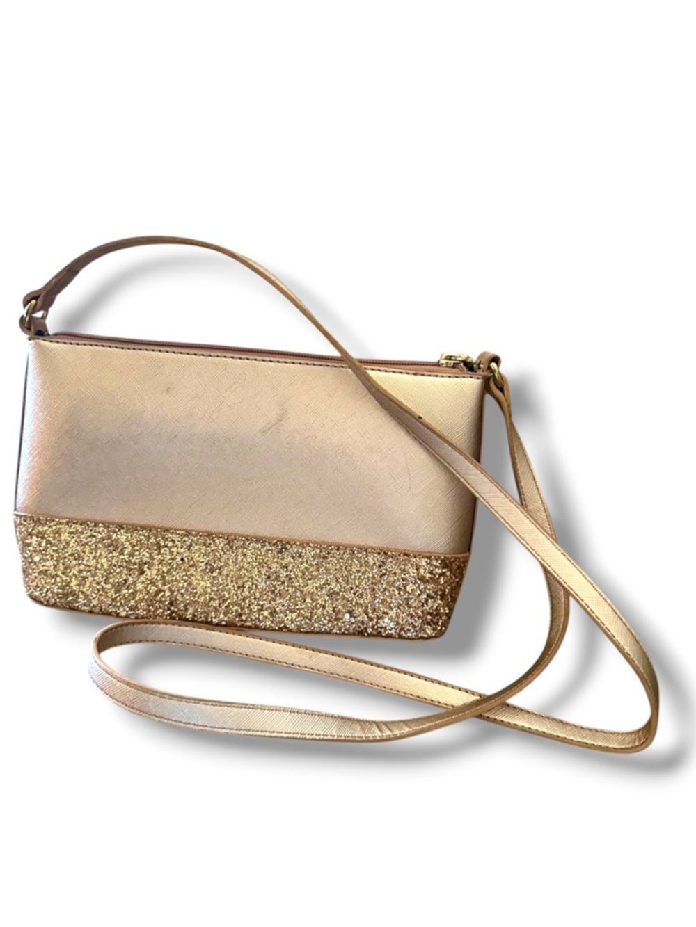 Kate Spade Greta Court Ramey Crossbody Cityscape (992) Saffiano PVC Gold Glitter - Picture 4 of 15